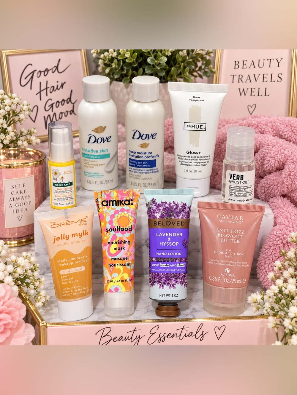 Beauty & Hair Care Sample/Travel Size Bundle – Dove, Verb, Amika, dpHUE + More